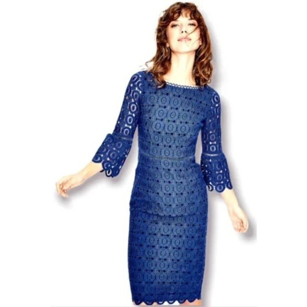 Perfect Boden Rhiannon Lace Dress Opulant Blue Sheath Cocktail Wedding Guest 10R - Picture 5 of 10